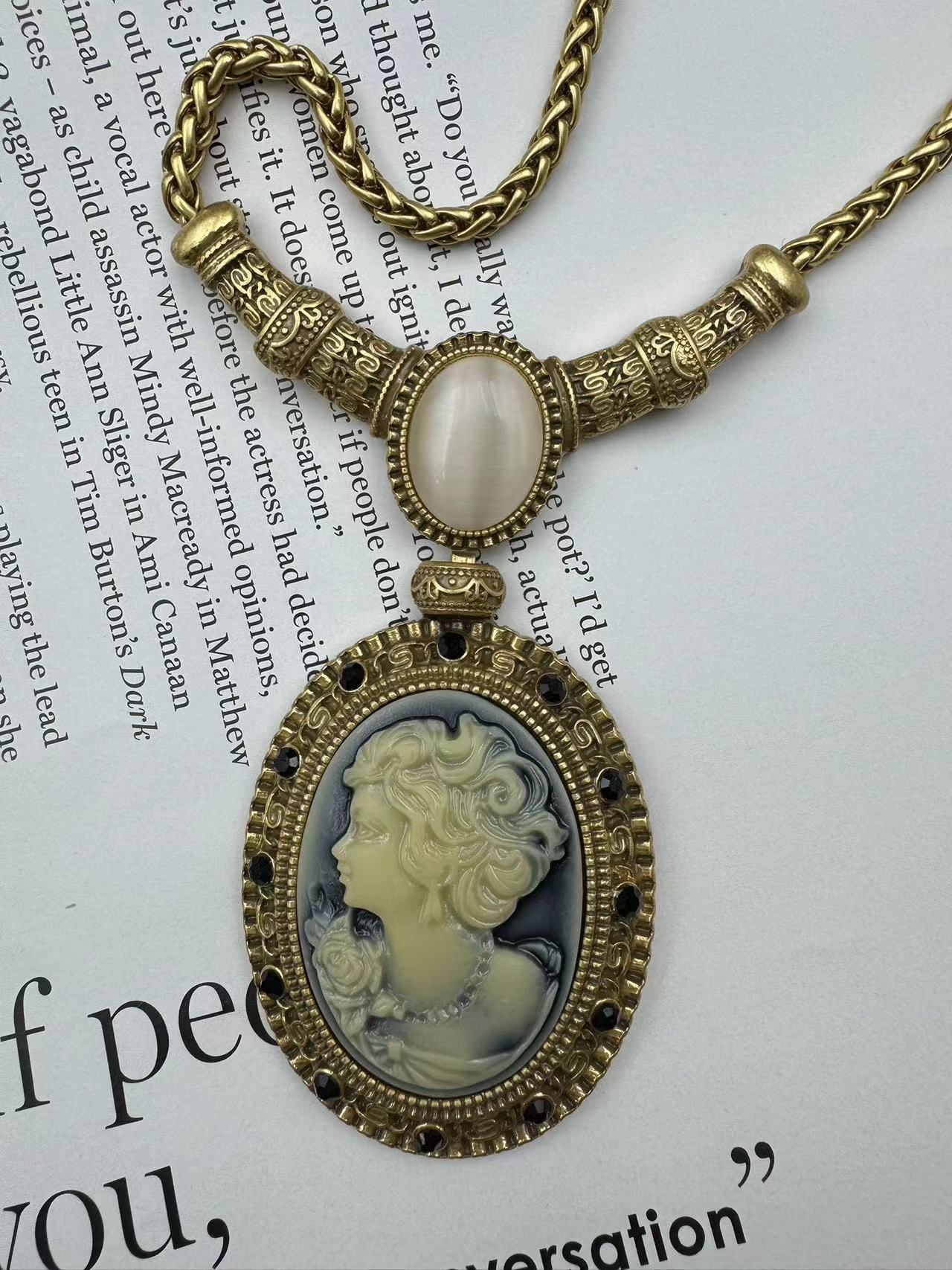 Vintage Cameo Pendant Necklace, Art Deco Bracelet, Antique Bracelet