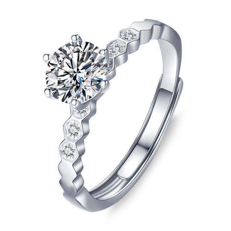 1 CT Moissanite Sterling Silver Adjustable Ring