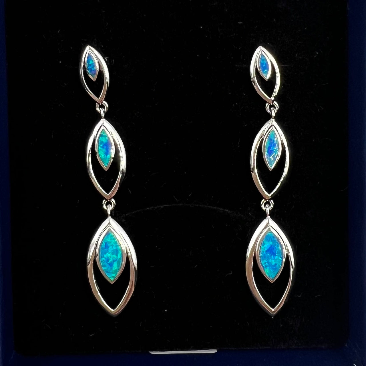 Blue Opal Marquise Drop Earrings