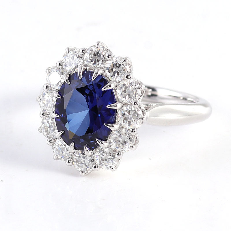 Customized 3.6CT Oval-Cut Blue Sapphire Engagement Ring