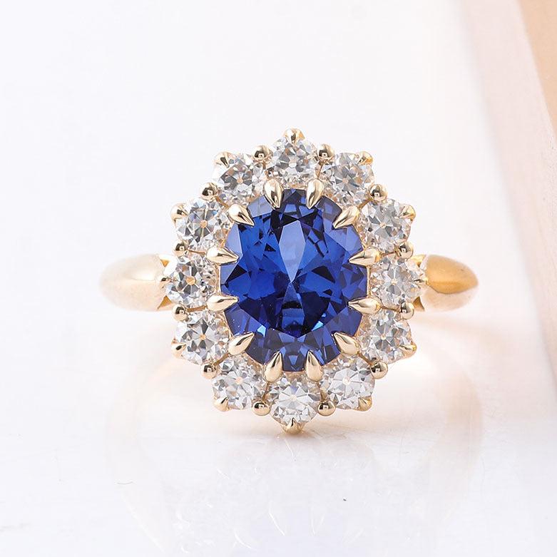 Customized 3.6CT Oval-Cut Blue Sapphire Engagement Ring