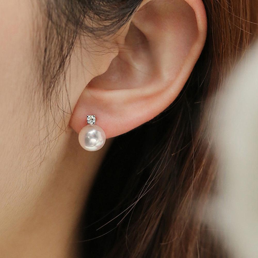 Classic Japanese Akoya Pearl with Diamond Stud Earrings