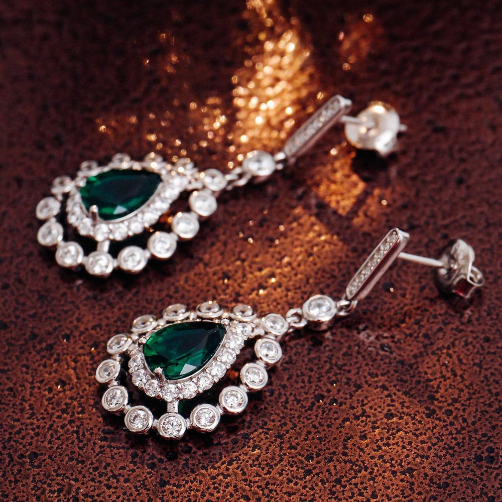 Emerald Pear Shaped Drop Earrings, Droplet, Teardrop