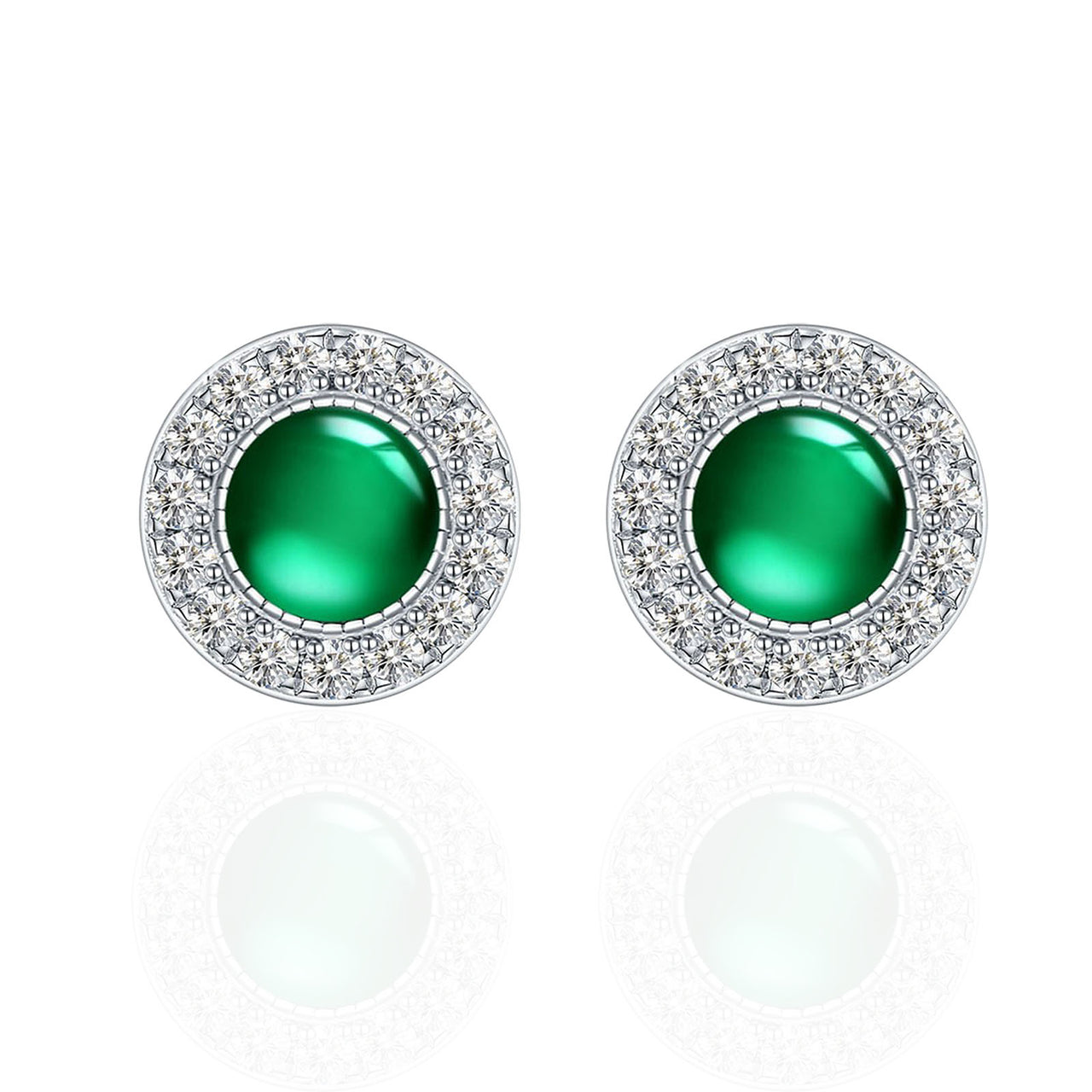 Emerald Round Sterling Silver Stud Earrings