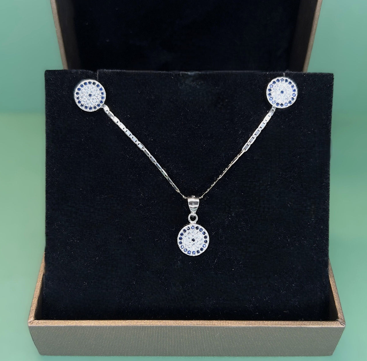 Evil Eye Sterling Silver Earring and Pendant Set