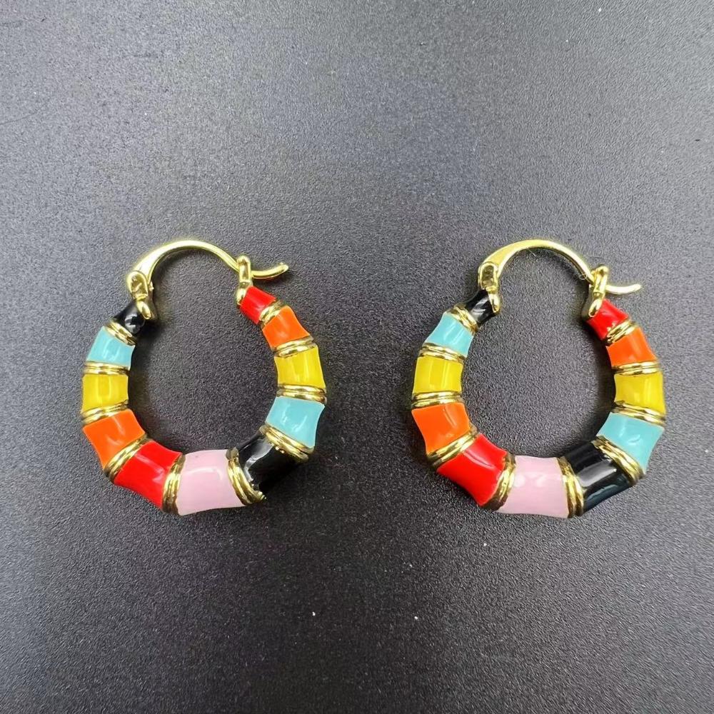 Handcrafted Colorful Enamel Drop Glaze Hoop Earrings