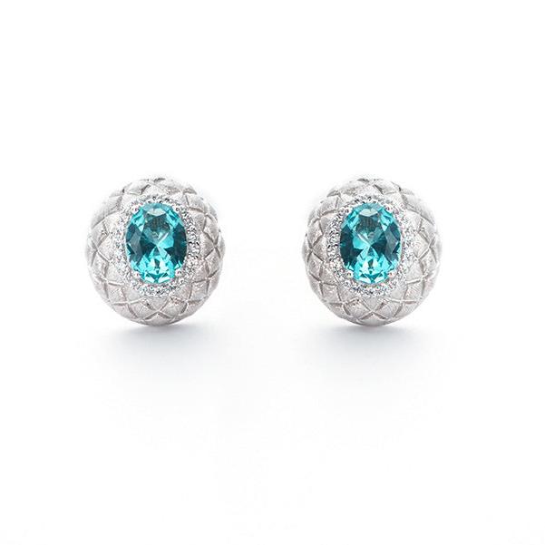 Italian Brushed Blue Paraiba Quilted Sterling Silver Stud Earrings