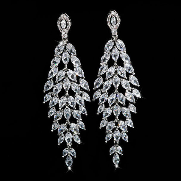 Wheat Spike Tassel CZ Diamond Earrings