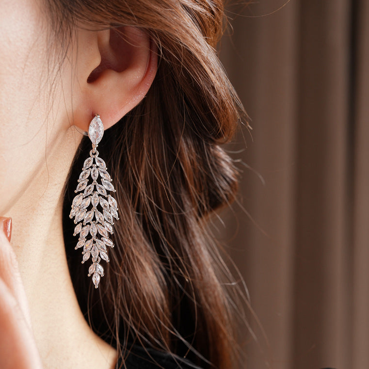 Wheat Spike Tassel CZ Diamond Earrings