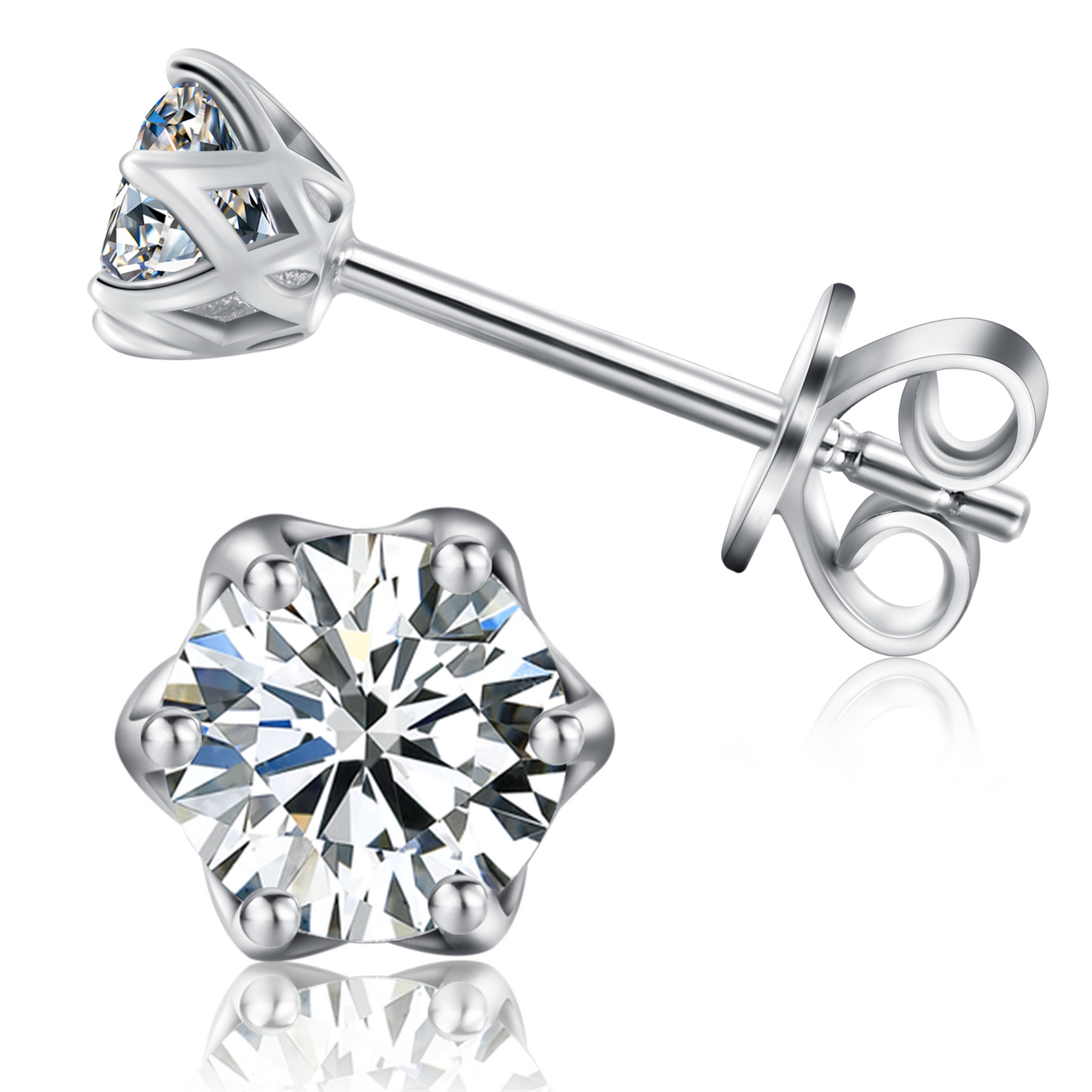 0.3CT Moissanite Diamond Stud Earrings Sterling Silver, D Color VVS1