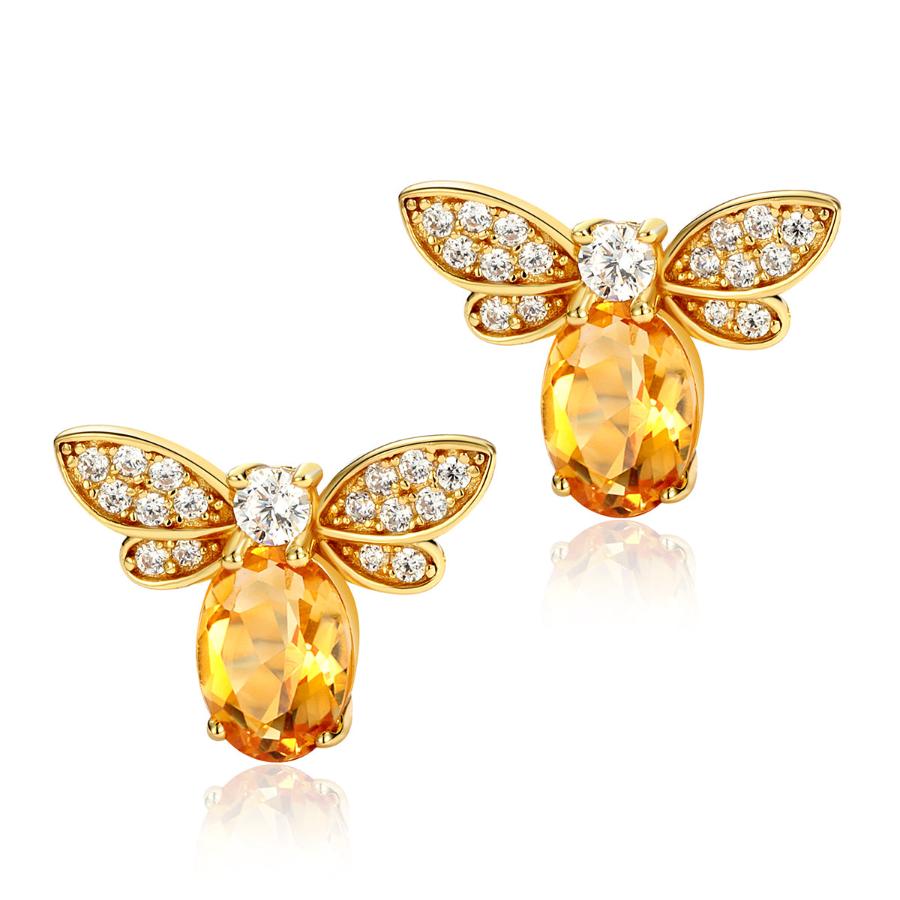 Citrine Insect Bee Sterling Silver Stud Earrings