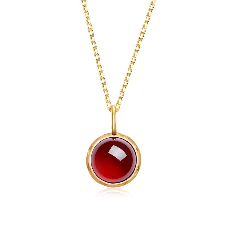 Red Round Garnet Sterling Silver Pendant