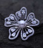 Silver-Freshwater-Pearl-Flower-Brooch