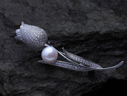 Silver-Freshwater-Pearl-Tulip-Flower-Brooch