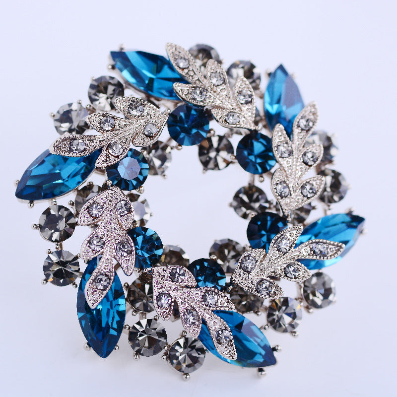 Handcrafted Blue Luxurious Crystal Wreath Brooch