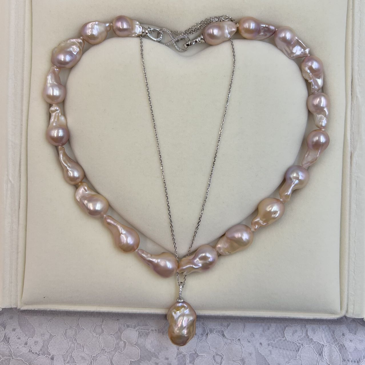 Large Colorful Lustrous Baroque Pearl Necklace with Pendant