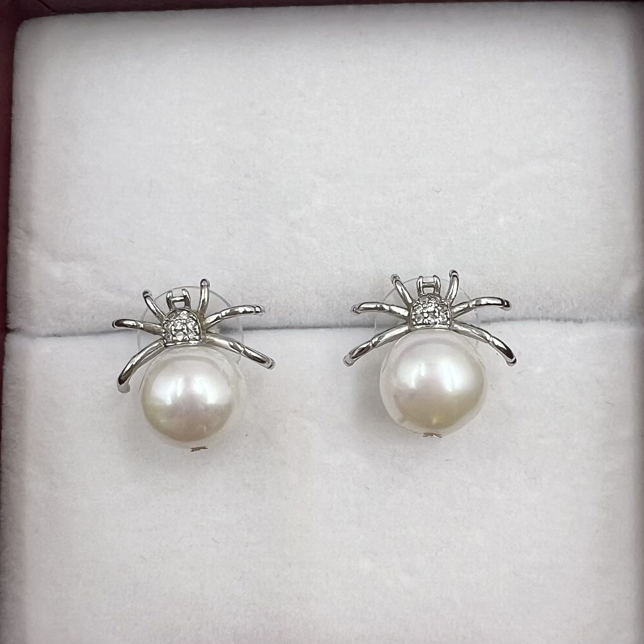 White Freshwater Pearl Spider Stud Earrings