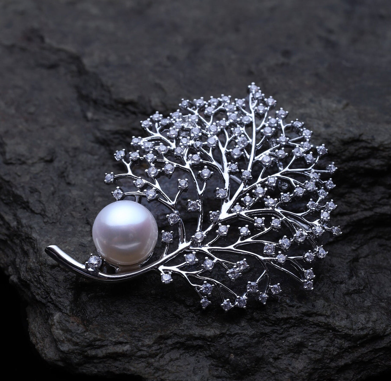 Silver Freshwater Pearl Tree Brooch