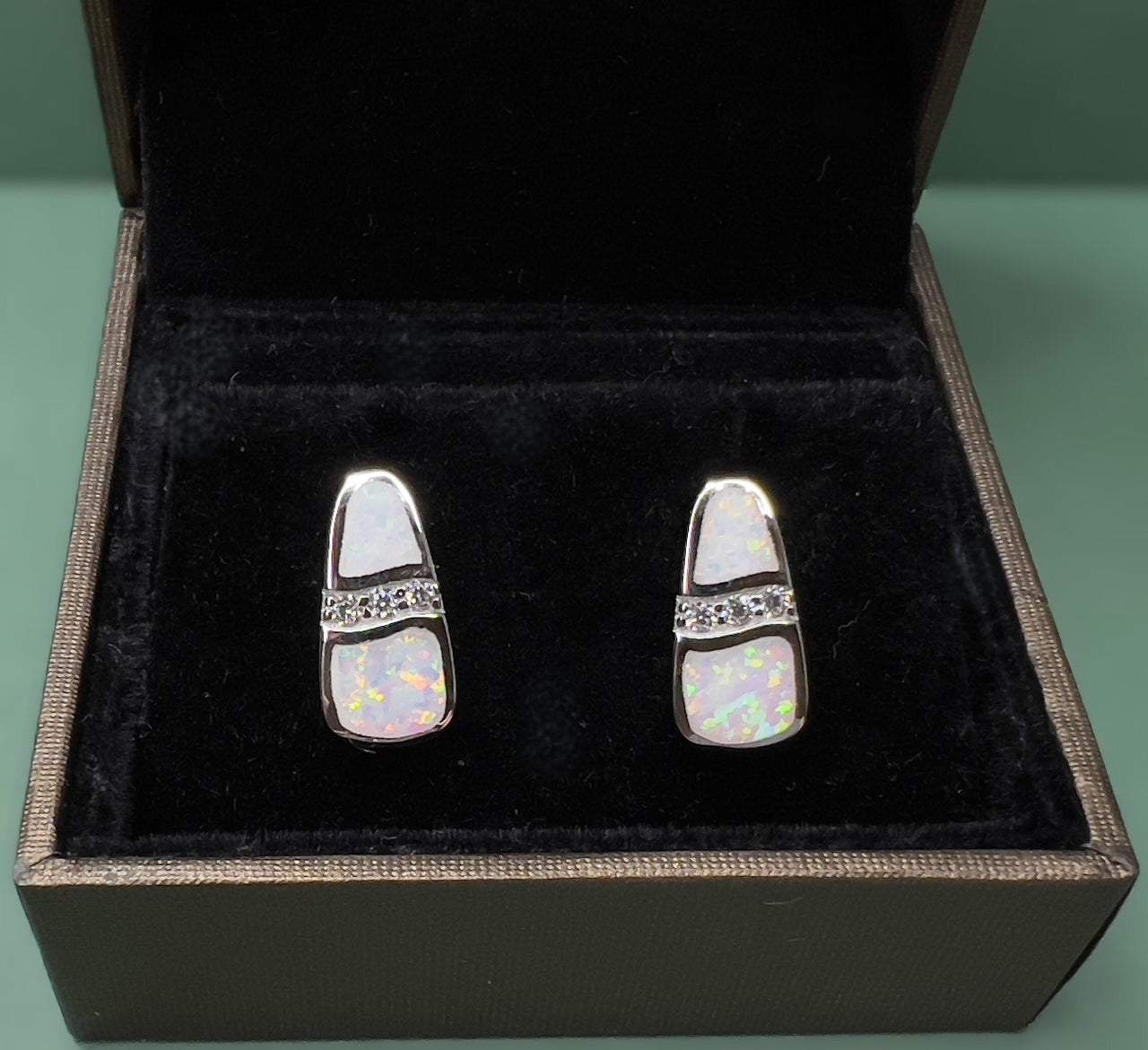 White Opal Inlay Stud Earrings