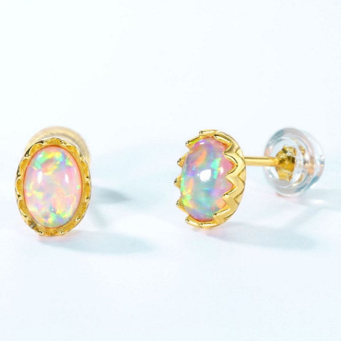 White Opal Egg-Shape Sterling Silver Stud Earrings