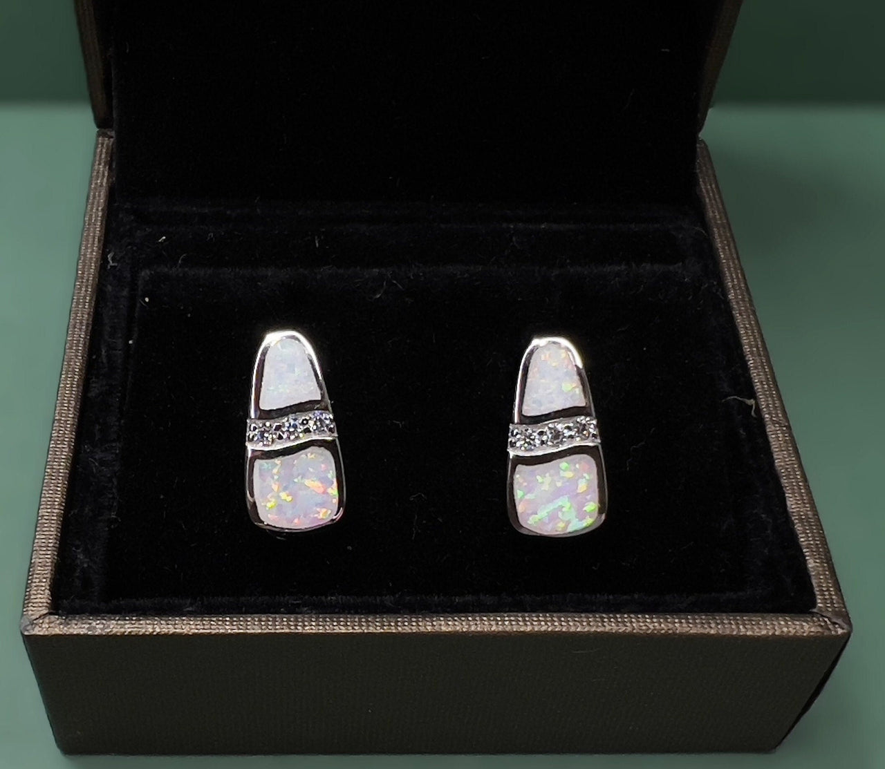 White Opal Inlay Stud Earrings