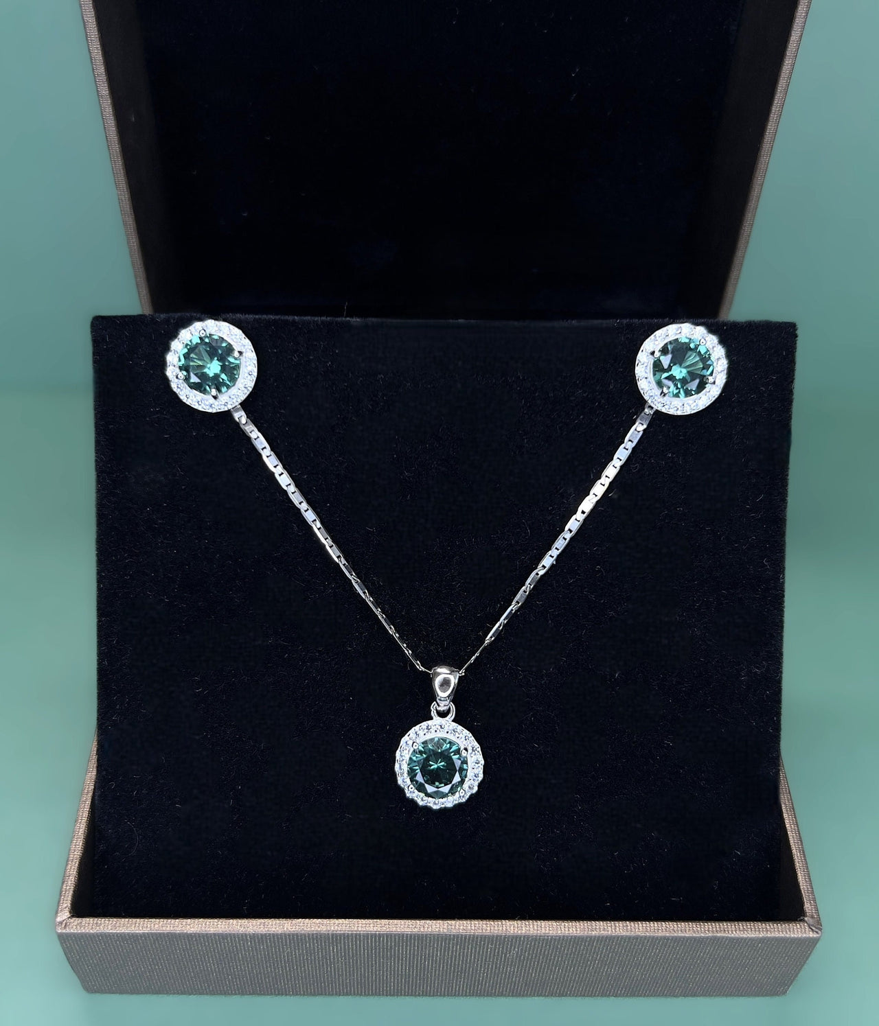 Paraiba  Color-Changing Earring and Pendant Set in Sterling Silver