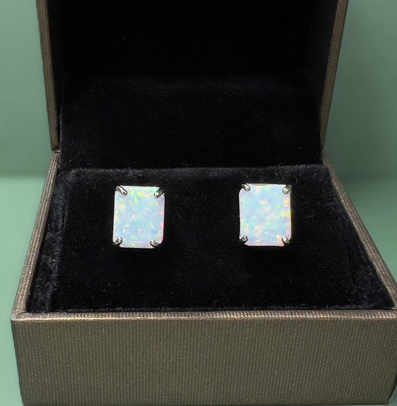 White Square Opal Sterling silver pendant and earrings set