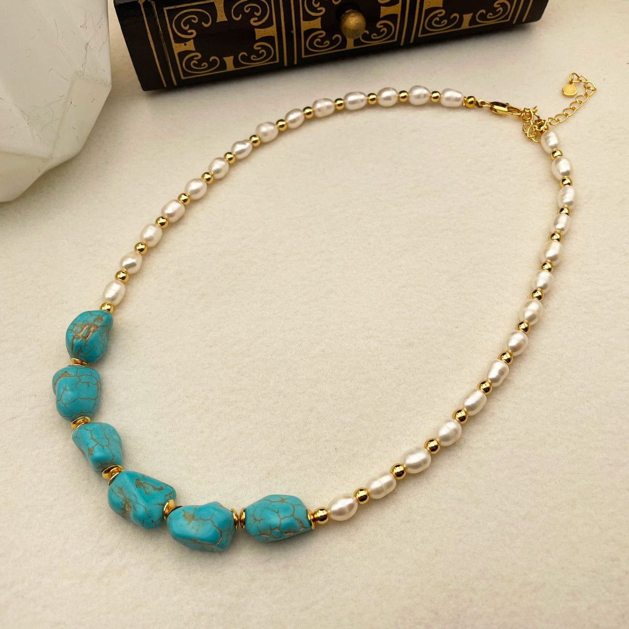 Vintage Turquoise and Natural Pearl Necklace