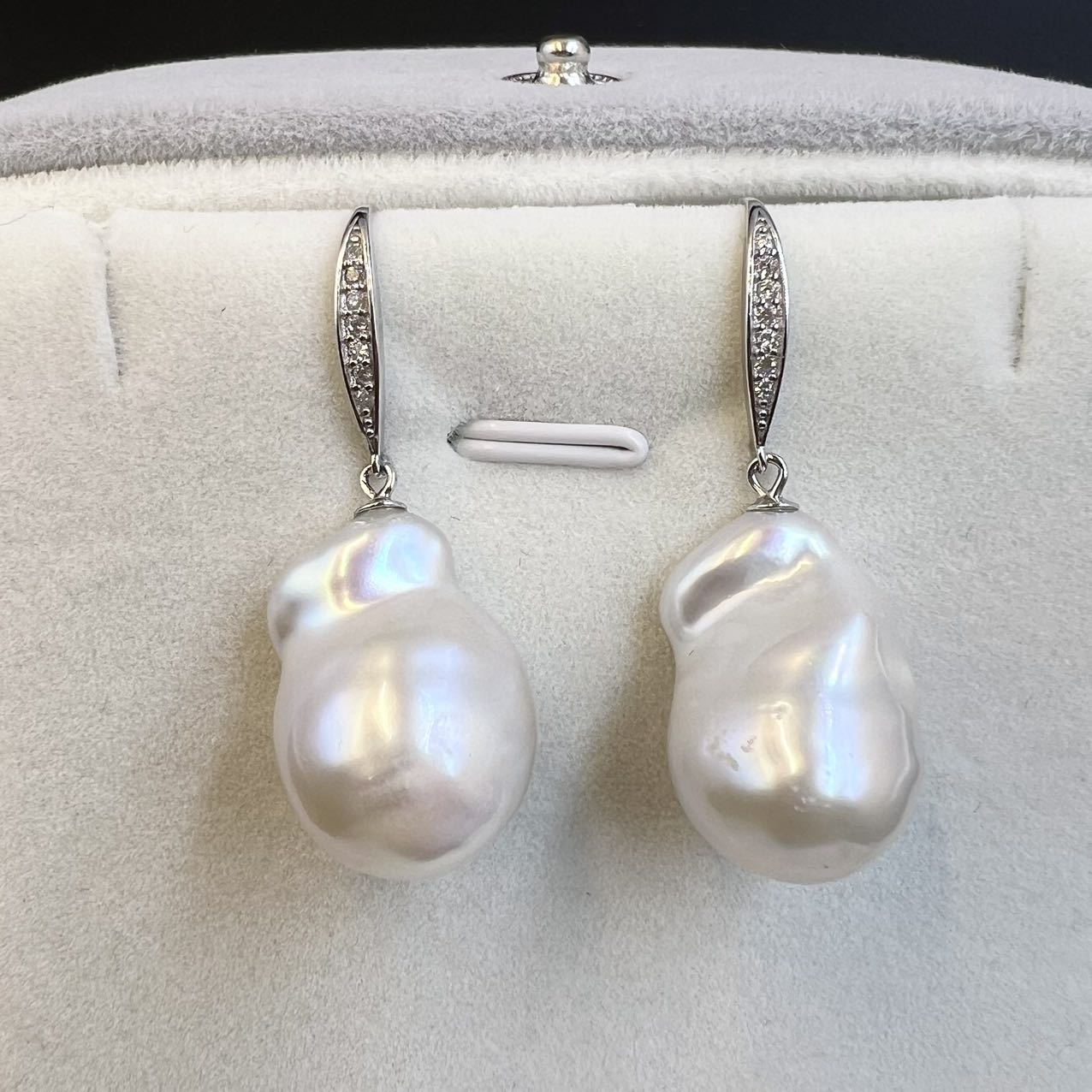 Large White Natural Baroque Pearl Drop Earrings