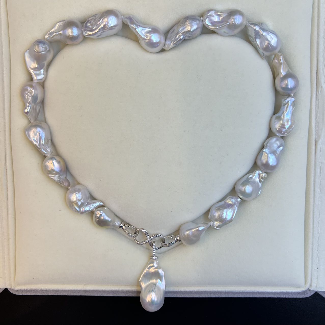 Large White Lustrous Baroque Pearl Necklace with Pendant