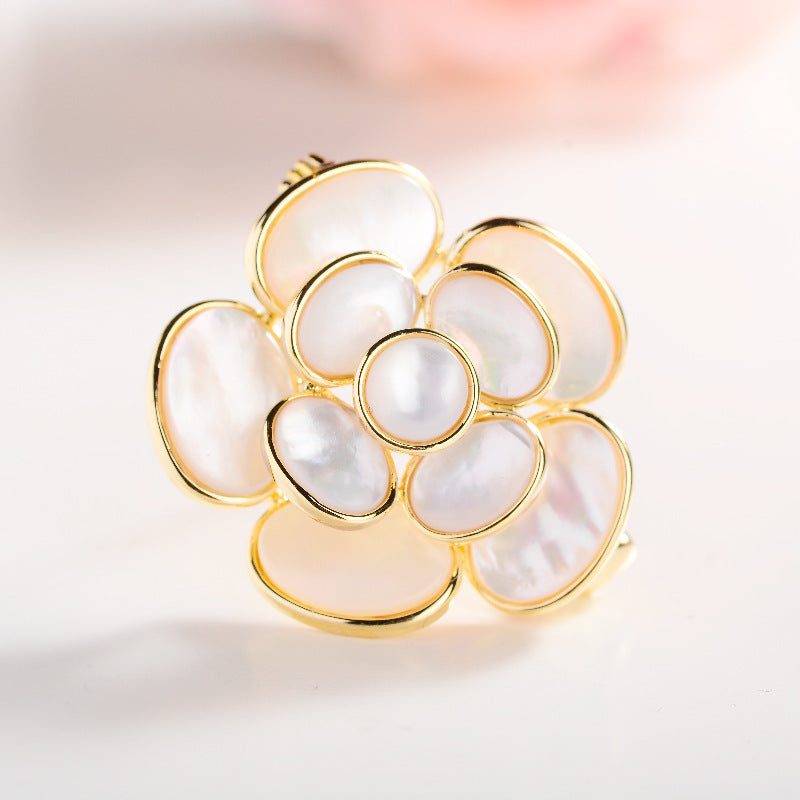 White Mother-of-pearl Flower Brooch