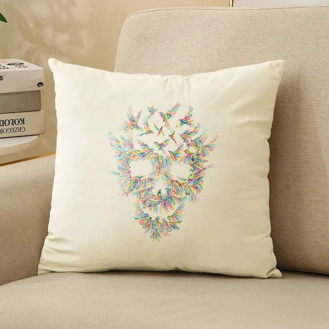 Vibrant Sequin Skull Silk Velvet Pillow Cover