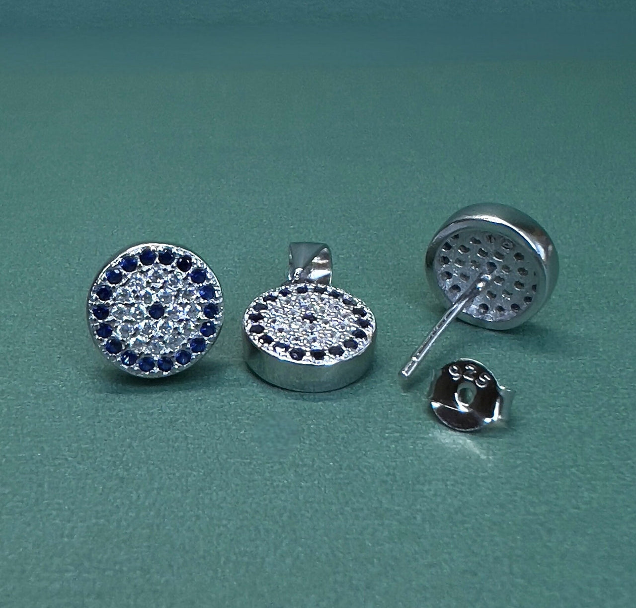Evil Eye Sterling Silver Earring and Pendant Set